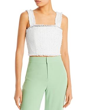 Alice And Olivia Coralie Chain Trimmed Tweed Crop Top