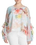 Vince Camuto Plus Floral Print Ruffle Bell Sleeve Top