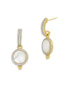 Freida Rothman Glistening Pave & Mother Of Pearl Drop Earrings In Two Tone Sterling Silver