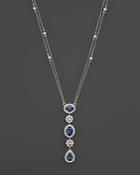Sapphire And Diamond Station Pendant Necklace In 14k White Gold, 16