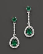 Emerald And Diamond Pear Shaped Earrings In 14k White Gold