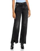 Free People Long Lines Slit Front High Rise Straight Leg Jeans In Rockin Black
