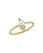 Own Your Story 14k Yellow Gold Boho Diamond & Freshwater Pearl Cable Ring