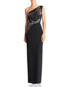 Adrianna Papell Embellished One-shoulder Gown