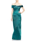 Teri Jon By Rickie Freeman Metallic Jacquard Off-the-shoulder Gown
