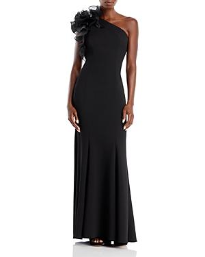 Aidan Mattox One Shoulder Ruffle Trim Gown