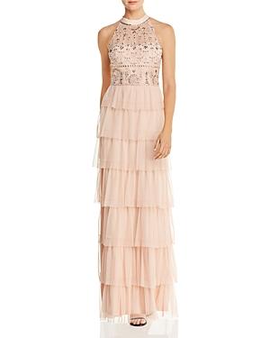Adrianna Papell Embellished Tiered-mesh Gown