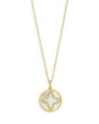 Freida Rothman Coastal Pave & Mother Of Pearl Clover Pendant Necklace In Two Tone Sterling Silver, 16-18