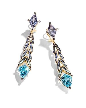 John Hardy 18k Yellow Gold Cinta Collection One-of-a-kind Modern Chain Blue Zircon & Grey Spinel Drop Earrings With Black Diamond - 100% Exclusive