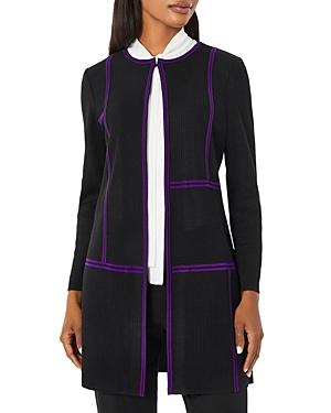 Misook Ribbed Contrast Trim Cardigan