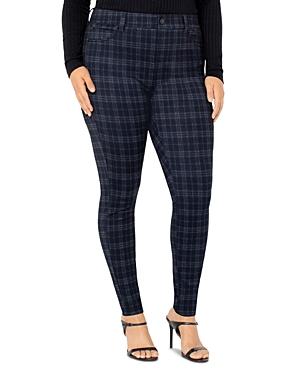 Liverpool Los Angeles Plus Madonna High Rise Skinny Leggings In Navy/black/charcoal Plaid