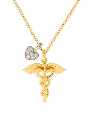 Bloomingdale's Diamond Heart & Medical Pendant Necklace In 14k Yellow Gold 17, 0.07 Ct. T.w. - 100% Exclusive