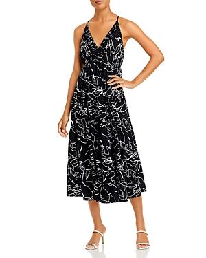 T Tahari Printed V-neck Midi Dress
