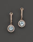 Diamond And Aquamarine Drop Earrings In 14k Rose Gold