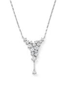 Diamond Round And Princess Cut Cascade Necklace In 14k White Gold, 1.0 Ct. T.w.