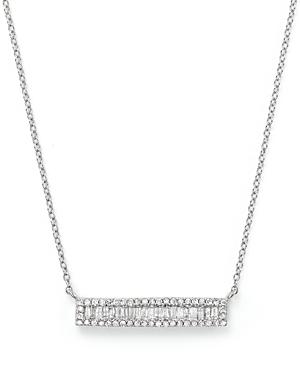Diamond And Baguette Bar Necklace In 14k White Gold, .30 Ct. T.w.