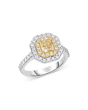 Malka Yellow & White Fluorescent Diamond Double Halo Ring In 18k Yellow & White Gold, 1.40 Ct. T.w. - 100% Exclusive