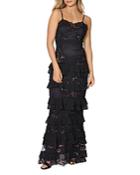 Laundry By Shelli Segal Embellished Tiered Lace Gown
