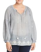 Vince Camuto Plus Embroidered Gauze Peasant Top