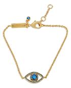 Kurt Geiger London Blue Crystal Evil Eye Flex Bracelet In Gold Tone