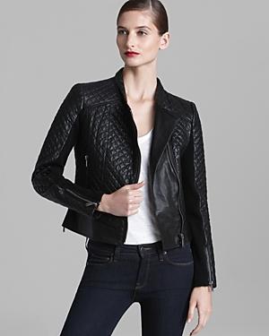 Kors Michael Kors Leather Jacket - Quilted Moto Asymmetric Zip