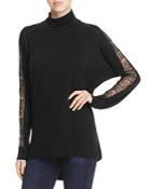 Marled Lace Sleeve Turtleneck Top - 100% Exclusive