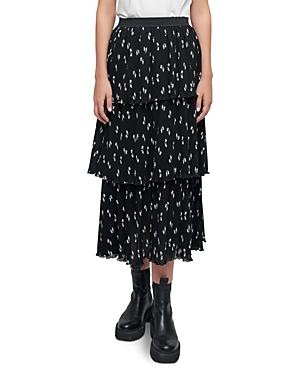 Maje Jiona Bow Print Ruffled Tiered Midi Skirt