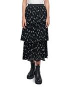 Maje Jiona Bow Print Ruffled Tiered Midi Skirt