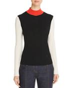 Tory Burch Color-block Merino Wool Mock-neck Sweater