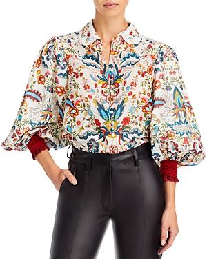 Alice And Olivia April Printed Embroidered Blouse