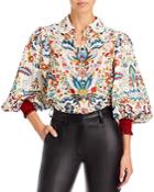 Alice And Olivia April Printed Embroidered Blouse
