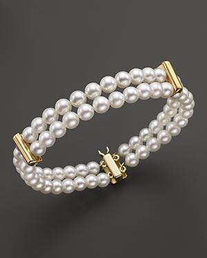 Double Row Cultured Freshwater Pearl Bracelet In 14k Yellow Gold