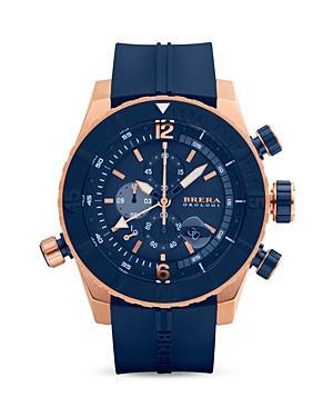 Brera Orologi Sottomarino Diver 14k Rose Gold And Navy Blue Ionic-plated Stainless Steel Watch With Navy Blue Rubber Strap, 48mm