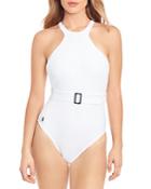Polo Ralph Lauren Ribbed Belted One Piece Swimsuit
