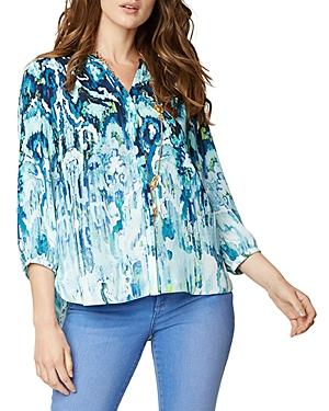 Nydj Three Quarter Sleeve Printed Pintucked Back Blouse