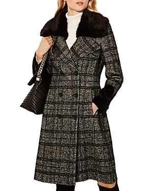 Karen Millen Faux Fur Trimmed Tweed Coat