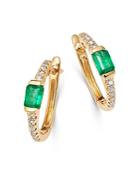 Bloomingdale's Emerald & Diamond Huggie Hoop Earrings In 14k Yellow Gold - 100% Exclusive