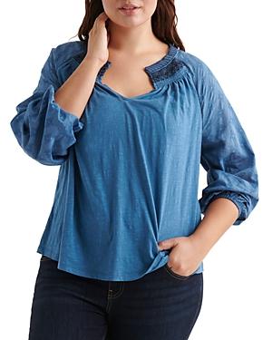 Lucky Brand Plus Geo Embroidered Peasant Top