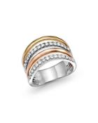 Diamond Four Row Band In 14k White, Rose And Yellow Gold, .55 Ct. T.w.