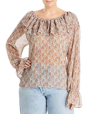 Wayf Plus Elena Floral Print Ruffled Blouse