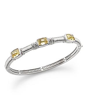 Judith Ripka Sterling Silver Triple Stone Bangle Bracelet With White Sapphire And Canary Crystal