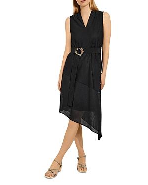 Misook Asymmetrical Hem Belted Dress