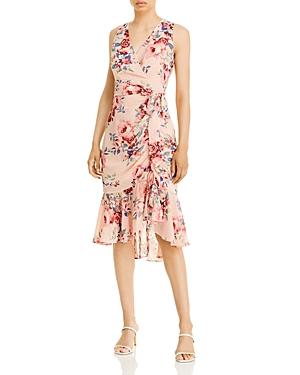 Eliza J Sleeveless Flutter Hem Textured Floral Dress