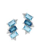 Bloomingdale's Multicolor Blue Topaz & Diamond Stud Earrings In 14k White Gold - 100% Exclusive