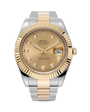 Pre-owned Rolex 18k Yellow Gold And Stainless Steel Datejust Ii Fluted Bezel Watch With Diamond Dial And Oyster Band, 41mm
