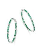 Bloomingdale's Emerald & Diamond Large Inside Out Hoop Earrings In 14k White Gold - 100% Exclusive