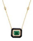 Bloomingdale's Emerald, Black Onyx & Diamond Angular Pendant Necklace In 14k Yellow Gold - 100% Exclusive