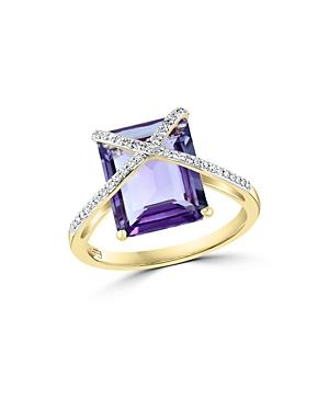 Bloomingdale's Amethyst & Diamond Overlay Crossover Ring In 14k Yellow Gold - 100% Exclusive