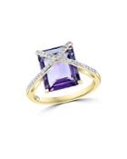 Bloomingdale's Amethyst & Diamond Overlay Crossover Ring In 14k Yellow Gold - 100% Exclusive