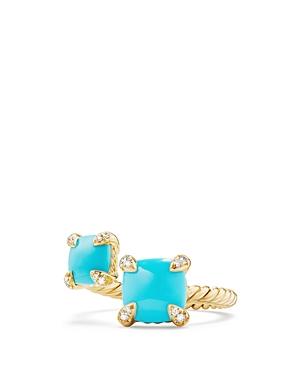 David Yurman Chatelaine Bypass Ring With Turquoise & Diamonds In 18k Gold